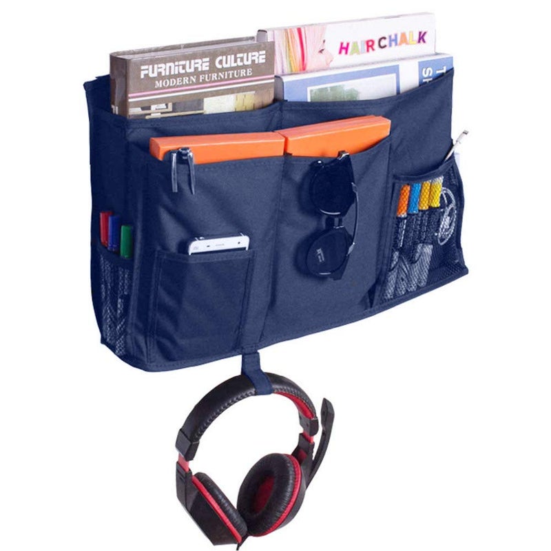Createy Bunk Bed Organizer, Bedside Storage Caddy, Hanging Pocket for Camp, Dorm Room, Hospital Bed Rail and More (Navy Blue) - Image 3